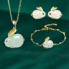 RSAMD 1PC/Pair Rabbit Necklace Bracelet Earring Ring Lucky Jade Rabbit Pendant Jeweljo-A2