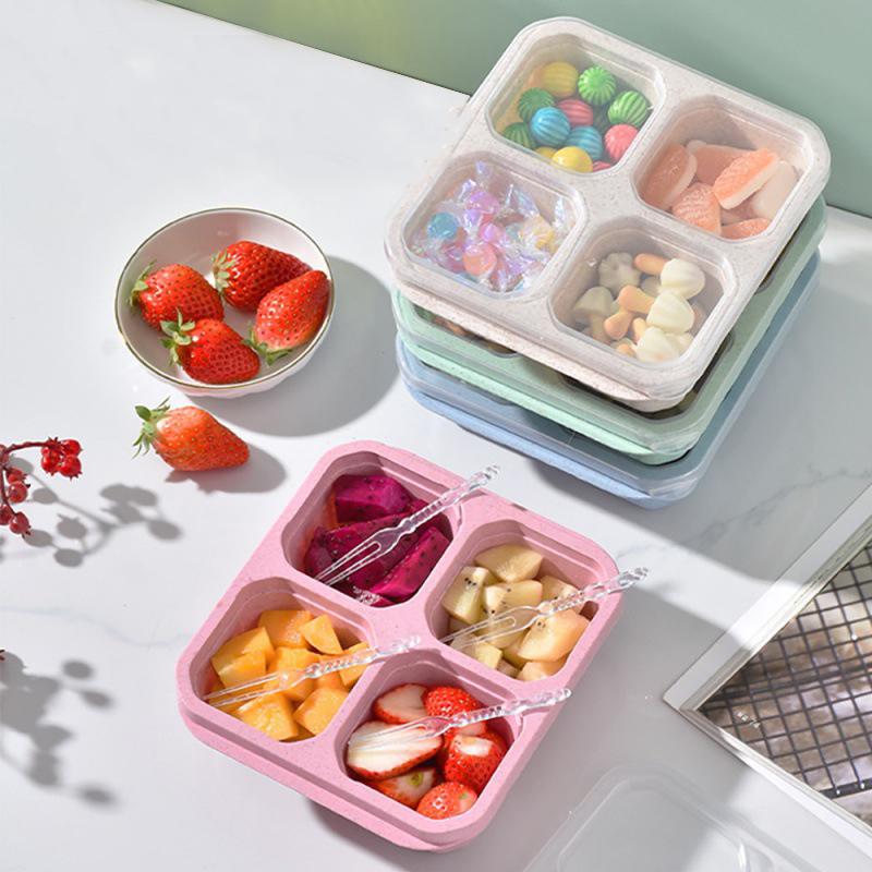 4 Grid Snack Containers Reusable Meal Prep Lunch Containers Portable For Kids And Adults Home Snack Storage Bottles Kitchen Tool