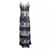 Womens Fashion Chic Argyle Print Spaghetti Strap Maxi Dress Summer Beachwear Vacation Dress Sleeveless Dress Strappy Dress Long Dress