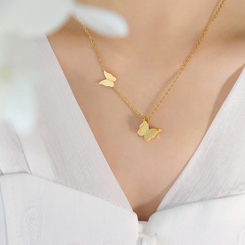 Stylish Frosted Butterfly Jewelry Set - Necklace, Stud Earrings, and Ring