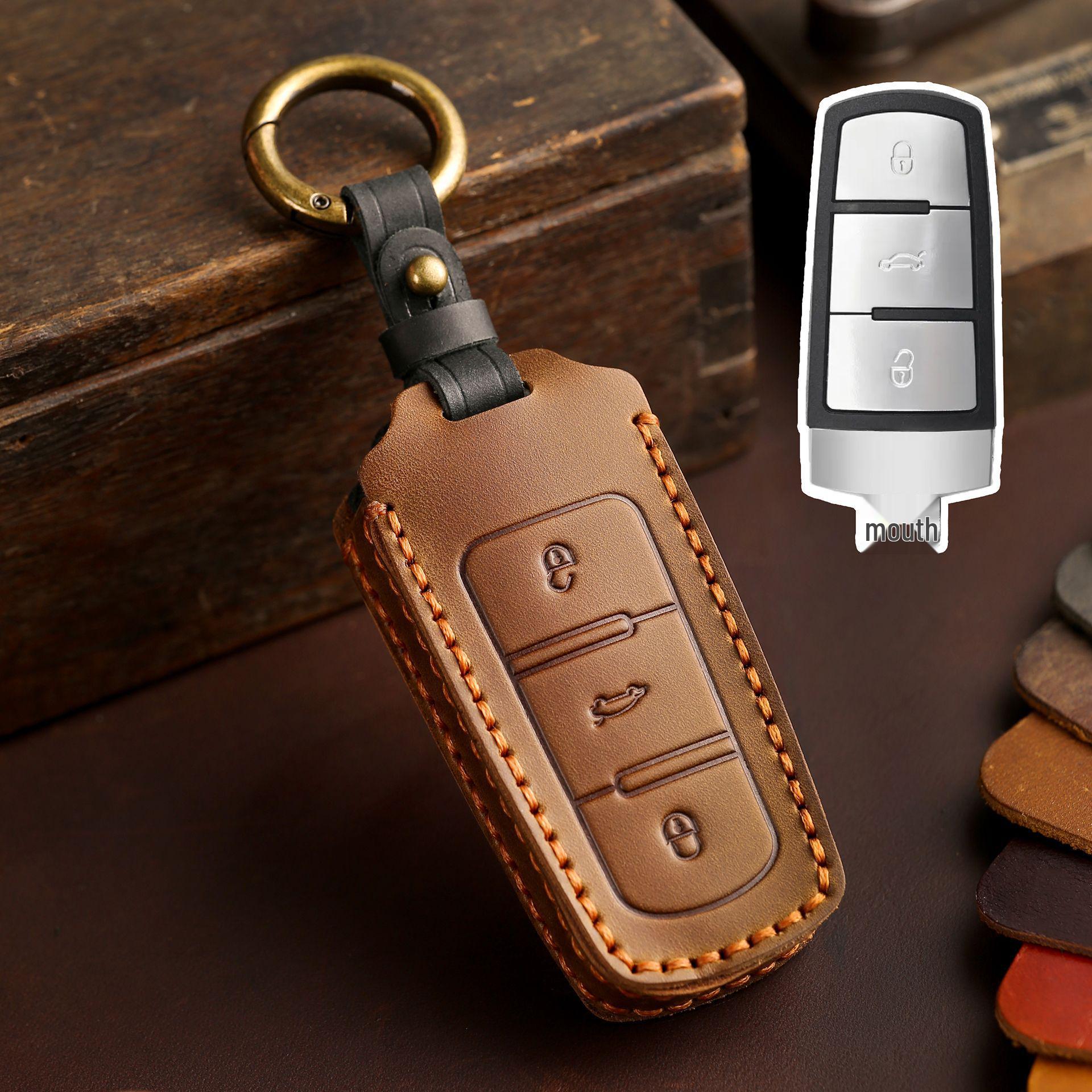Leather Key Cover for Volkswagen Magotan B7/Old CC (2012-2016) One-Button Start