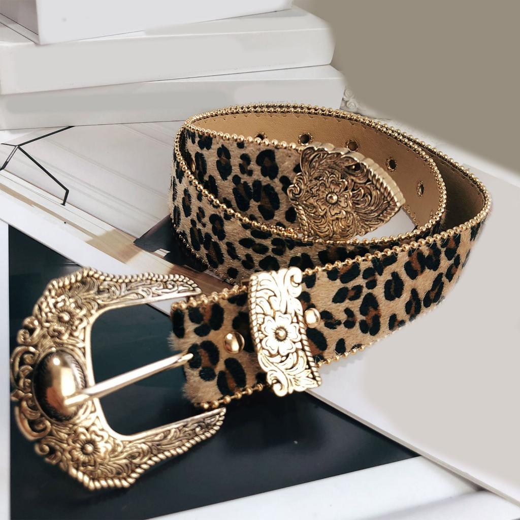 Metal Buckles Belt Aesthetic Leopard Print Belt Gothic Pants Belt 2000s Girl Waistband Female Western Waiststrap Decors