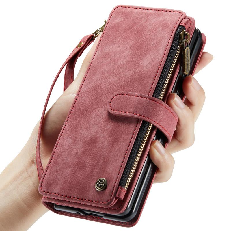 Business Retro Wallet Leather Flip Case For Samsung Galaxy Z Fold5 Fold 4 Z Fold 3 Coin Purse Zipper Wrist Strap