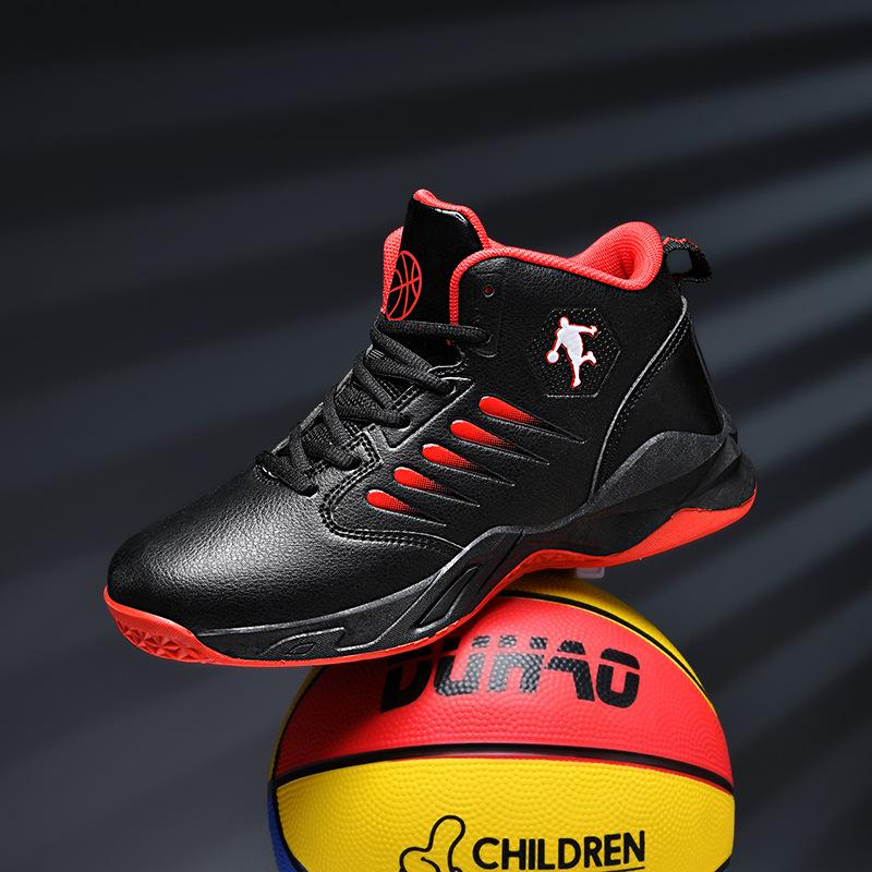 Spring Leather Basketball Shoes for Kids - Non-slip, Wear-resistant, Breathable Sports Footwear for Medium and Large Children.