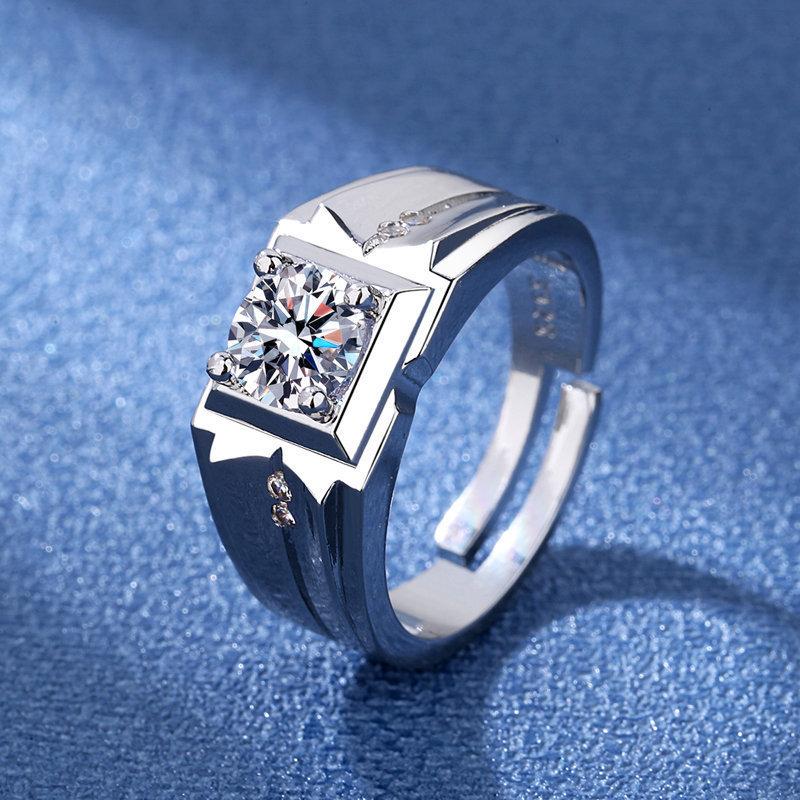 925 Sterling Silver Rings for Men Shining Crystal Adjustable Size Fashion Gifts Engagement Wedding High Quality Jewelry