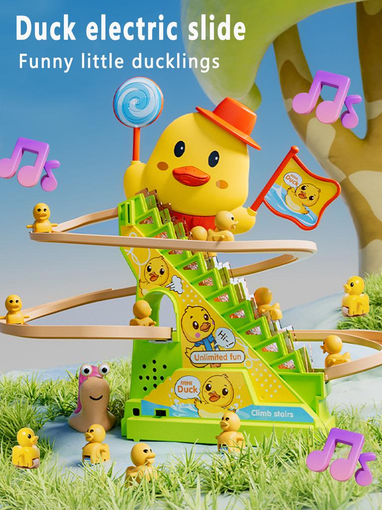 Track Sliding Little Duck Toy Climbing Stairs Duck Music Lights Children's Educational Memory Counting Toy for Role Play