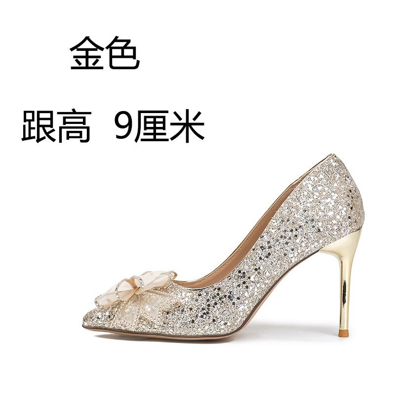 

Премиальный сенс основное свадебное платье свадебные туфли весна и лето женские новые свадебные туфли хрустальные свадебные туфли на высоком каблуке золотые туфли с пайетками 33
