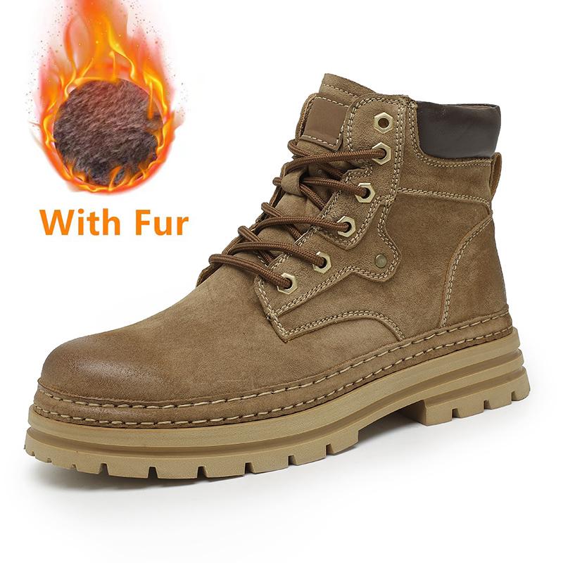

Осенне-зимние замшевые кожаные ботинки для мужчин, повседневная мужская обувь для активного отдыха, толстые ботинки для мотокросса на шнуровке, теплые плюшевые меховые ботинки 45