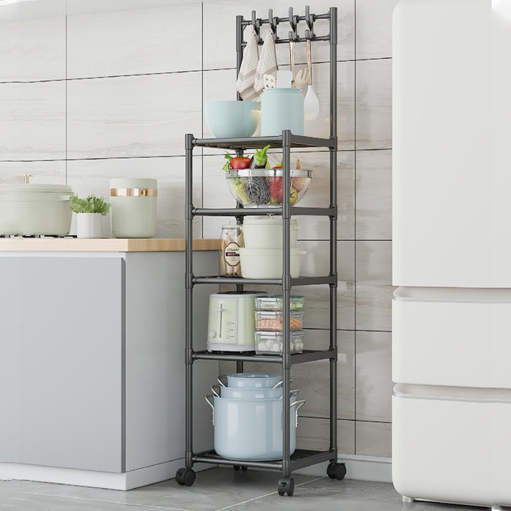 5 Tier Storage Shelf 110LBS Heavy Duty Organizer Shelf with Rolling Wheels for Laundry Bathroom Kitchen Garage Pantry