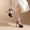 Square head waterproof table is not tired of feet high heels women's summer new open-toed stiletto super high heels