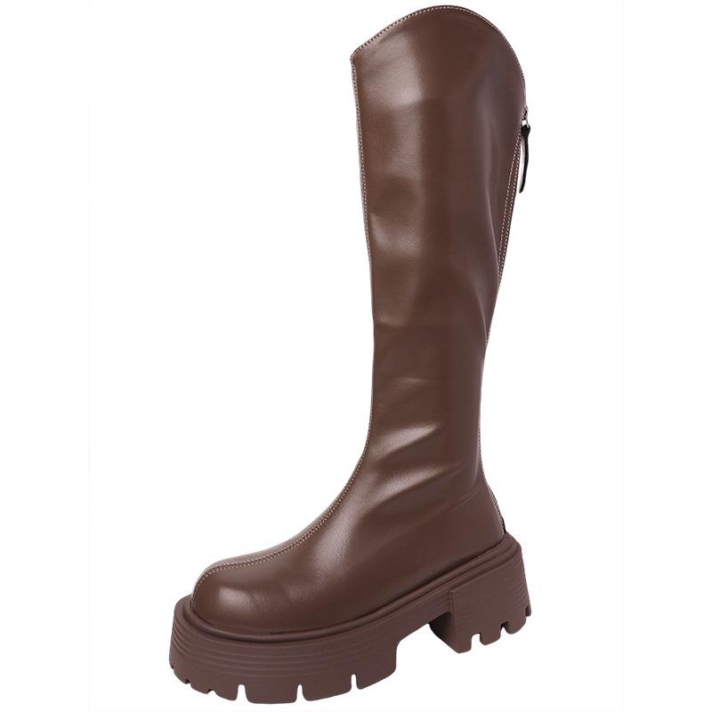 Fashion Versatile Thick-soled Fashion Boots Women's Skinny Boots High Heels Muffin Bottom Round Head Thick Heel Boots Women's Knight Boots