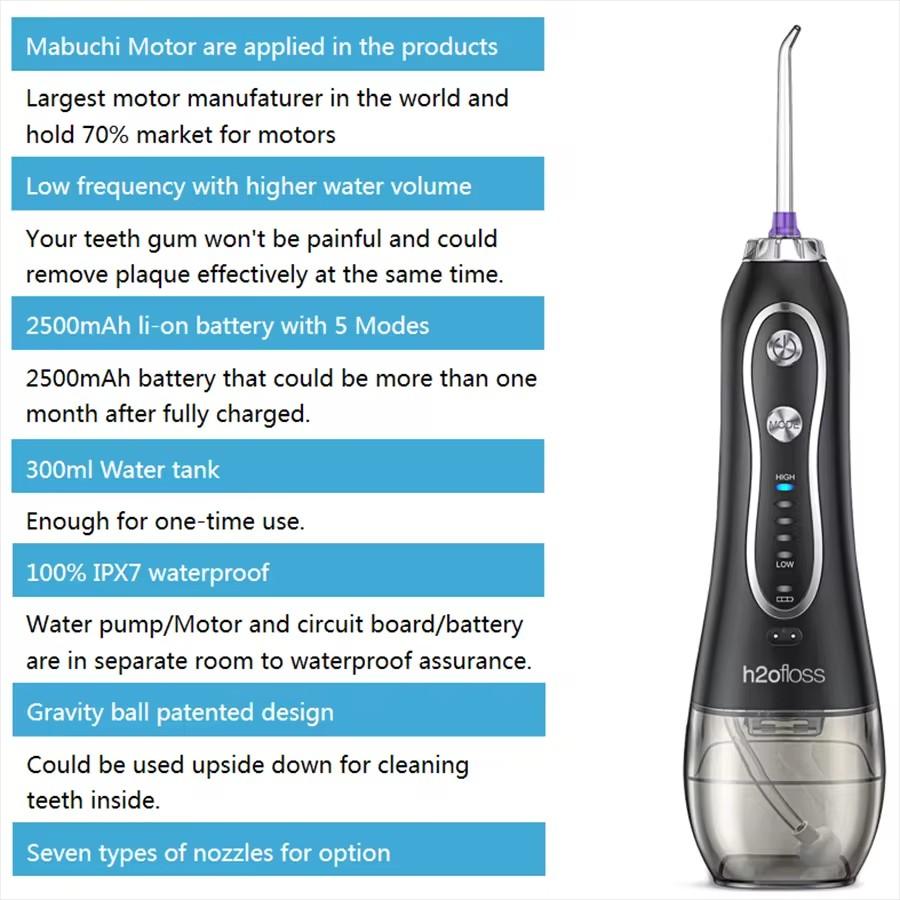KinseiBeauty 5 Modes Oral Irrigator Teeth Whitenin Portable Dental Flosser USB Rechargeable 300ml Tank Water Flosser Dental