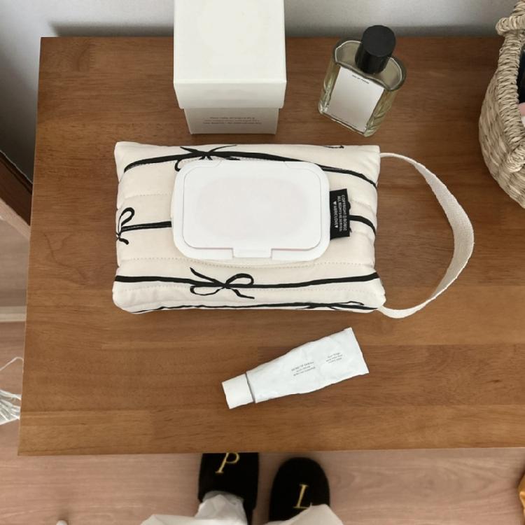 Pack of 2 Reusable Sturdy Cotton Wet Wipes Storage Bags Striped with Bowknot Decoration for Diaper Changes On the Way