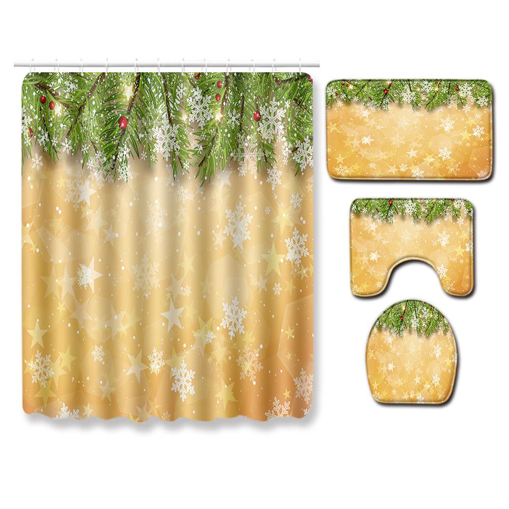 Christmas Bathroom Shower Curtain Four-Piece Floor Mat Toilet Non-Slip Door Mat Bedroom Living Room Absorbent Carpet