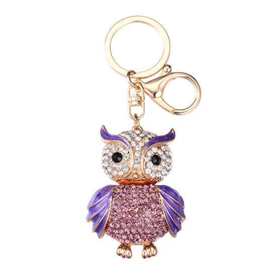 Süßer Eulen Strass Schlüsselanhänger für Damen Mädchen Kunstkristall Tier Schlüsselring Anhänger für Geldbörsen Handtasche Rucksack