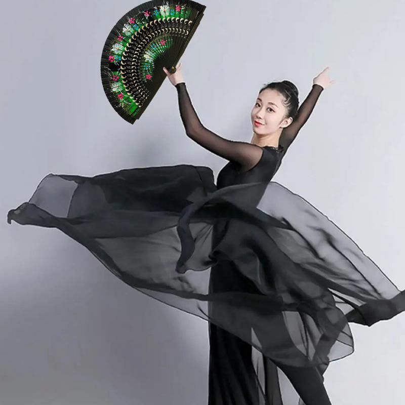 Folding Fan Wood Spanish Fan for Dancing Printing Hand Folding Fan Performances Prop Home Decor Ornaments Craft Gifts for Guest