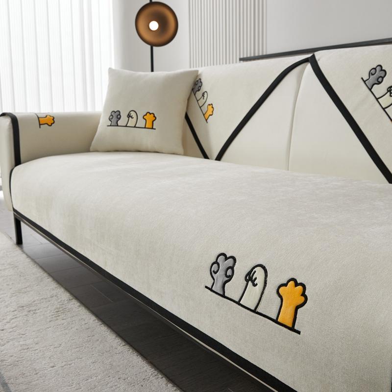 Soft Chenille Embroidery Four Season Universal Sofa Towel, L-shaped Sectional Anti-slip Sofa Cover for Living Room