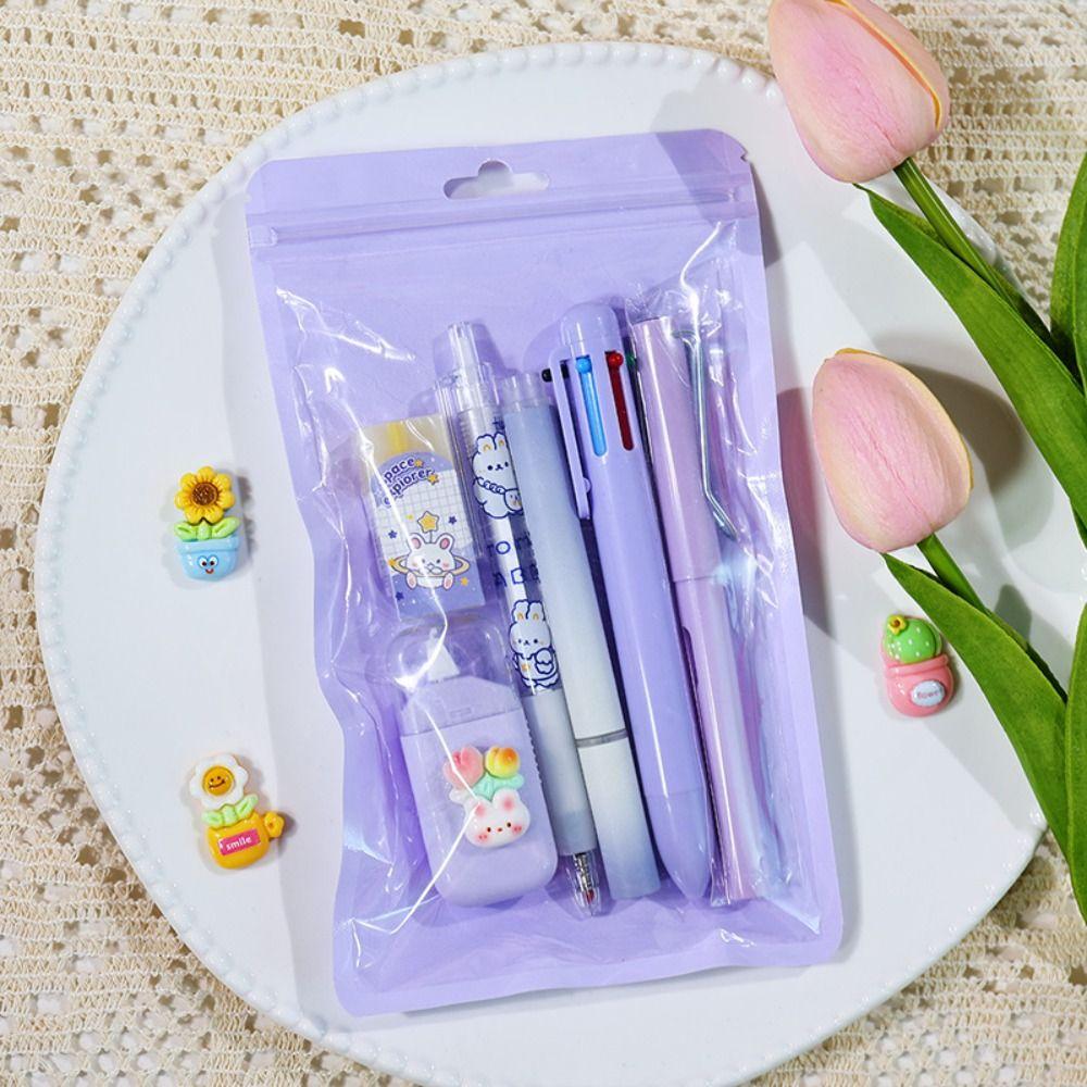 Correction Tape Pencil Eraser Highlighter Ballpoint Pen Set Cute 6-in-1 Stationery Set  Kids Gift