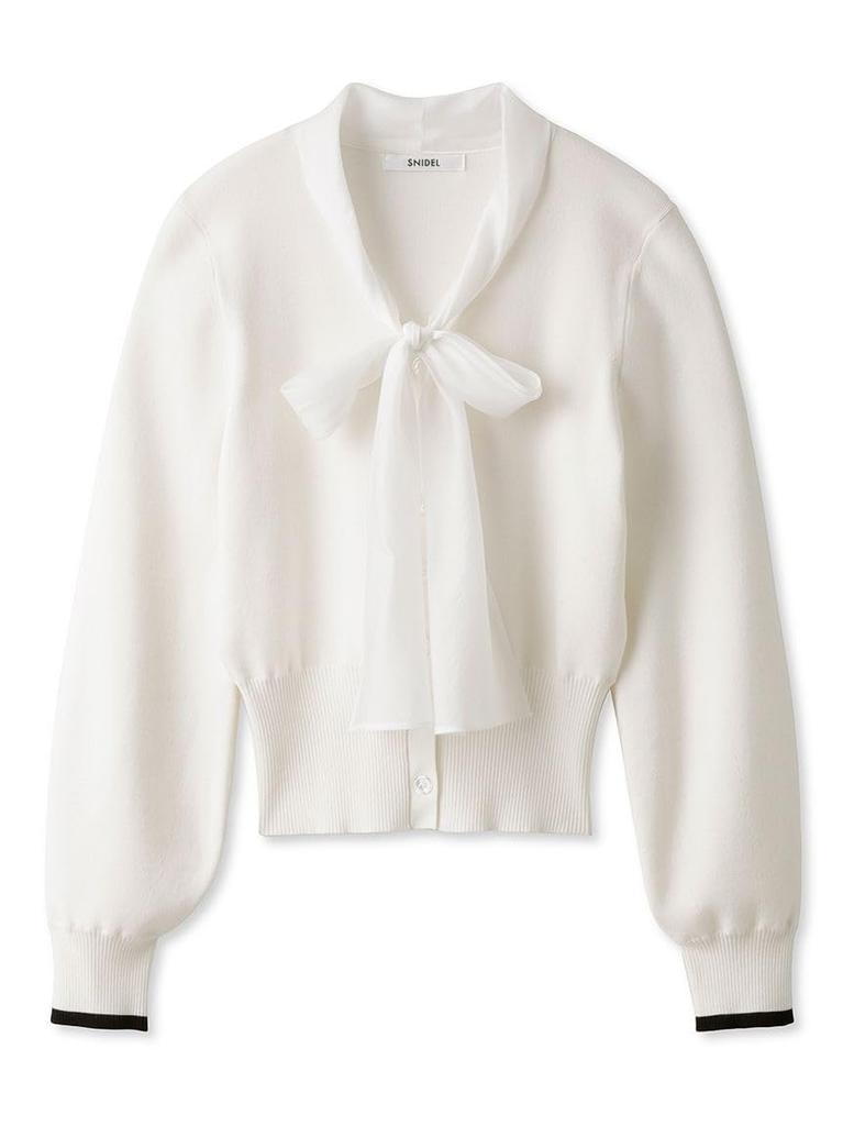 Snidel Sheer Bowtie Knit Pullover SWNT241161 White Women's