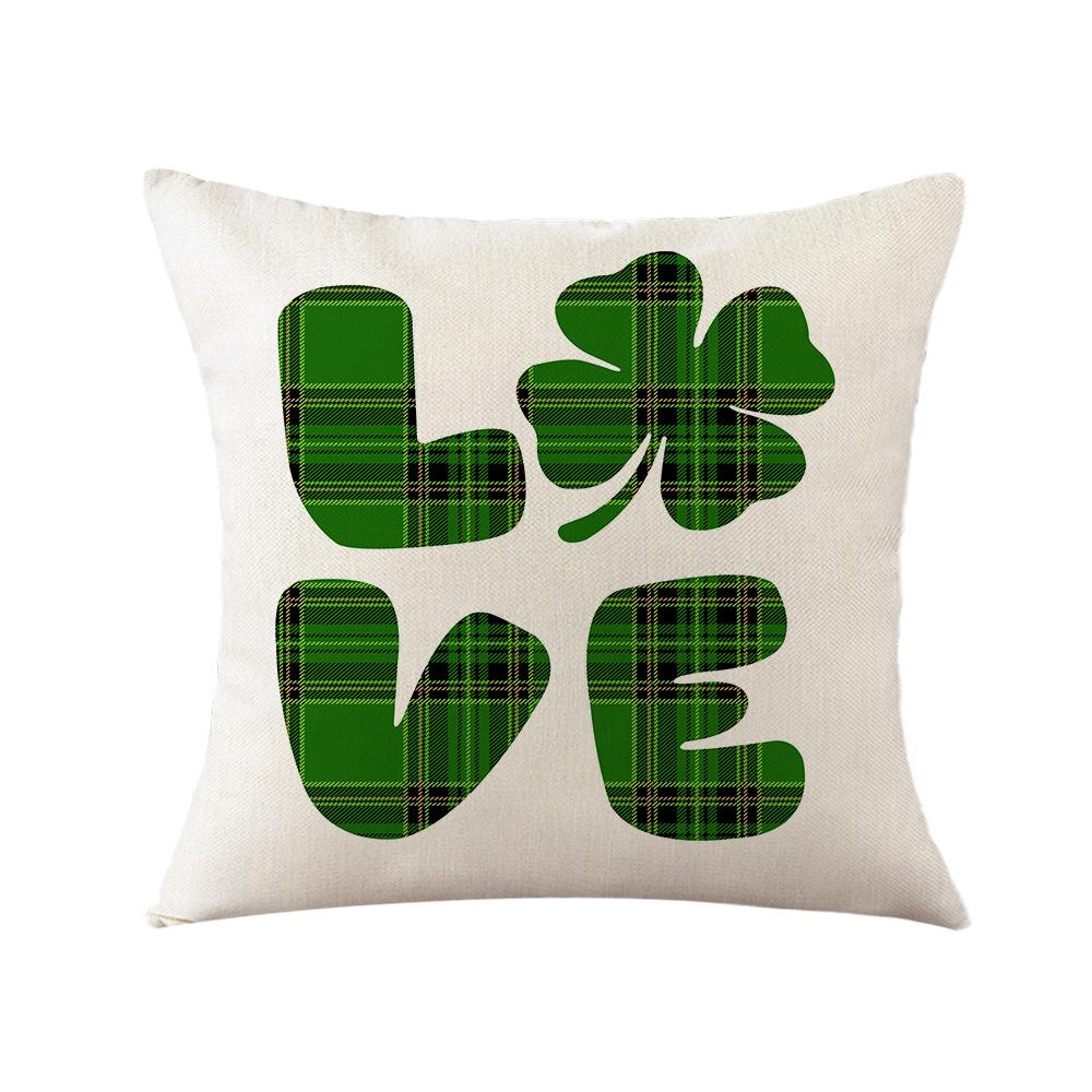 St. Patrick's Day Pillow New Plaid Clover Plant Print Pillow Sofa Cushion Linen Pillow Cover