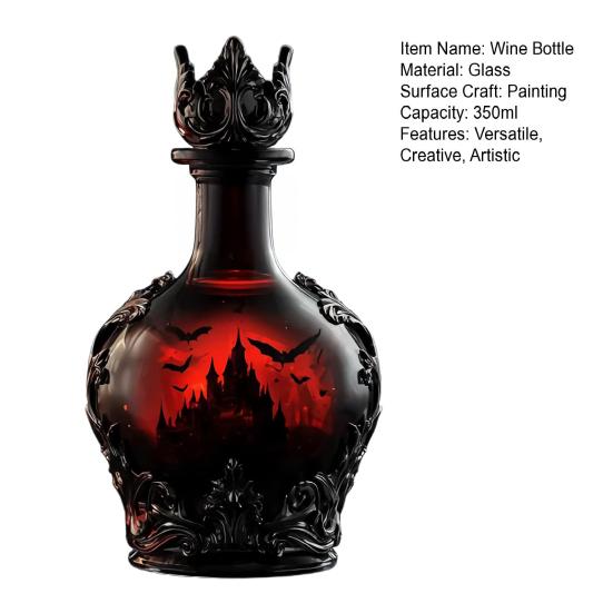 Gothic Vampires Whiskey Decanter Glass Liquor Bottle with Bat Castle Design Halloween Bar Decor for Bourbon