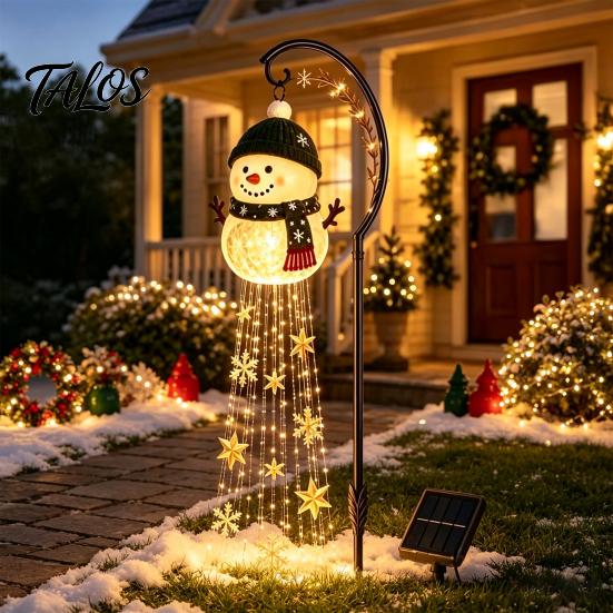 Pathway Stake Lights for Yard Solar Powered Christmas Garden Light, Outdoor Metal Holiday Landscape Path Decorations Star Snowflake Waterfall