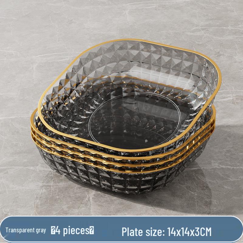 Transparent Gold Rim Fish Bone Dish Holder Set, Easy To Clean, Multipurpose for Living Room