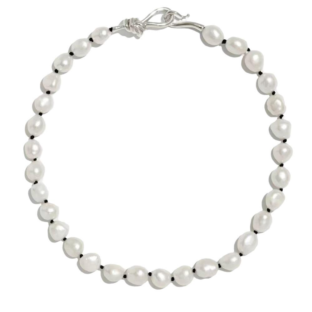 

Ожерелье из натурального жемчуга в стиле барокко с веревочным узлом и пряжкой, дизайн женского меньшинства, элитная женская цепочка-воротник в стиле ретро 40CM белый