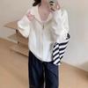New twist woven stand-up collar double zipper design sense solid color versatile loose cardigan jacket women