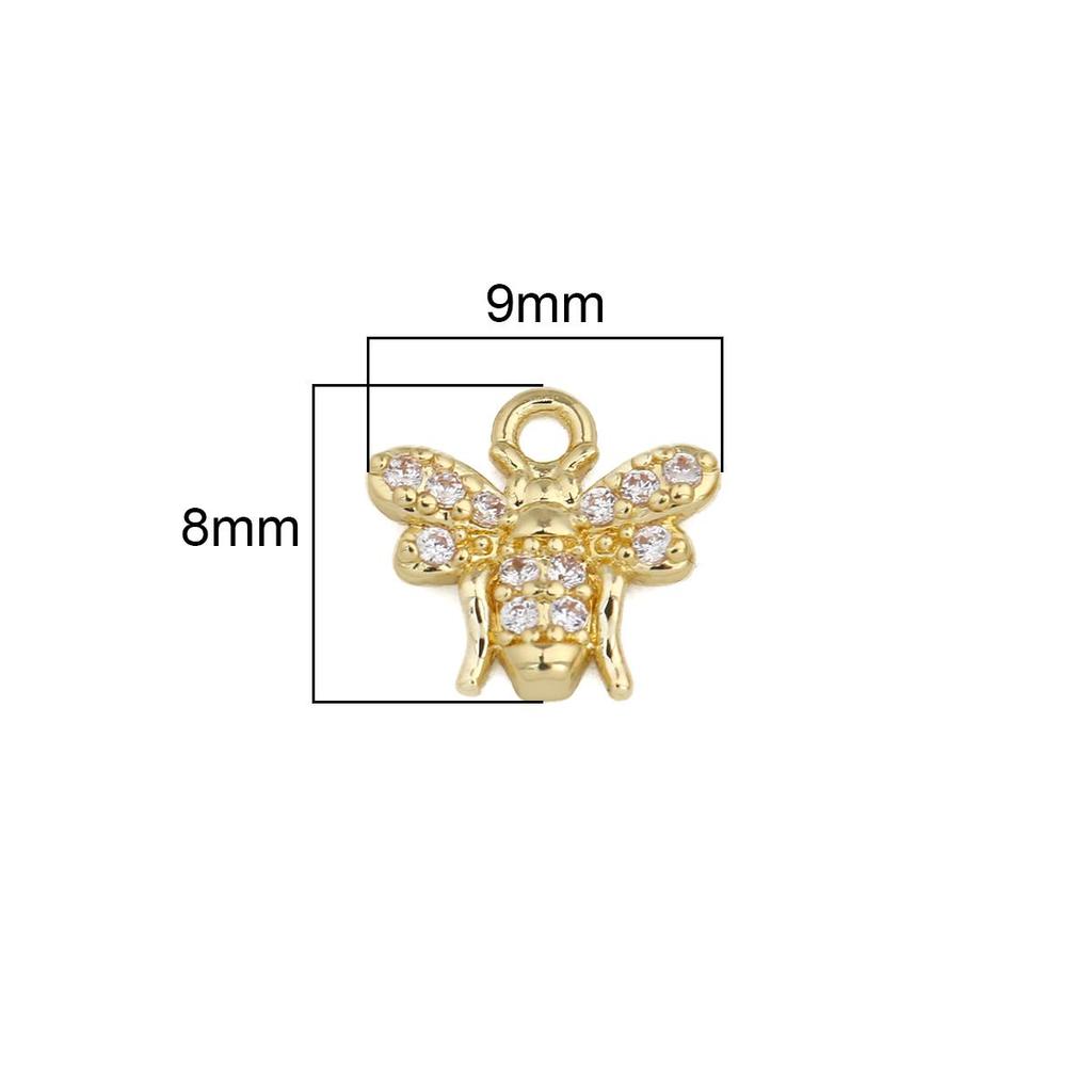 Copper Zircon Cute Bee Charms Pendants for Necklace Earring Bracelet Making