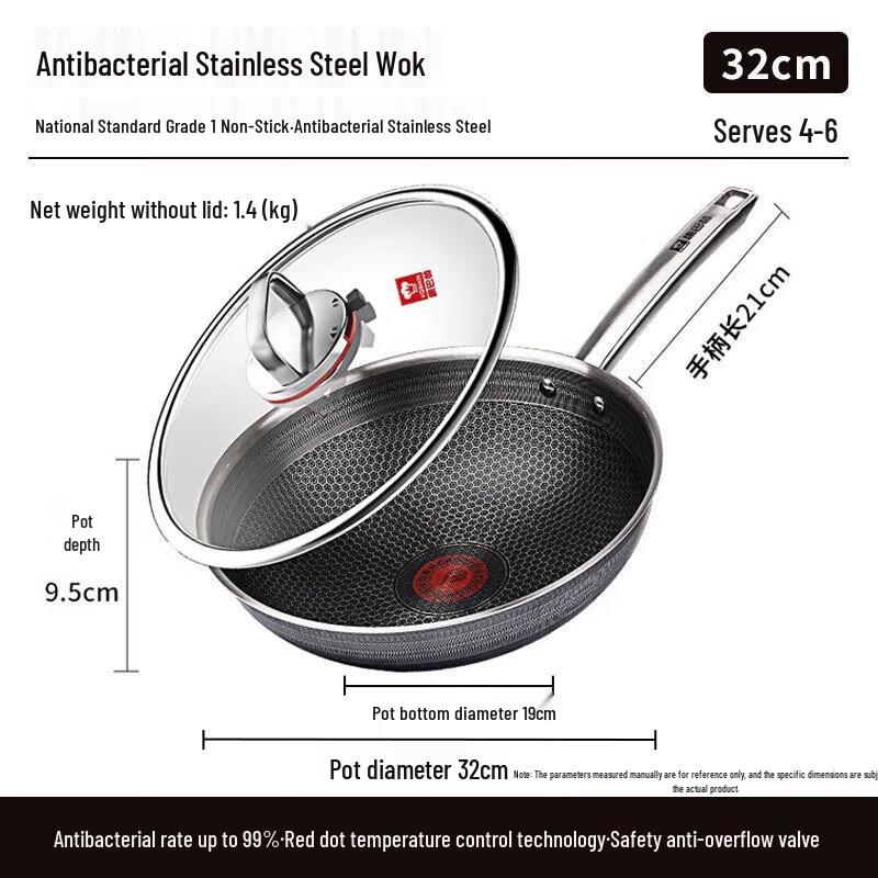 Kangbahe 32cm Non-stick Stainless Steel Wok