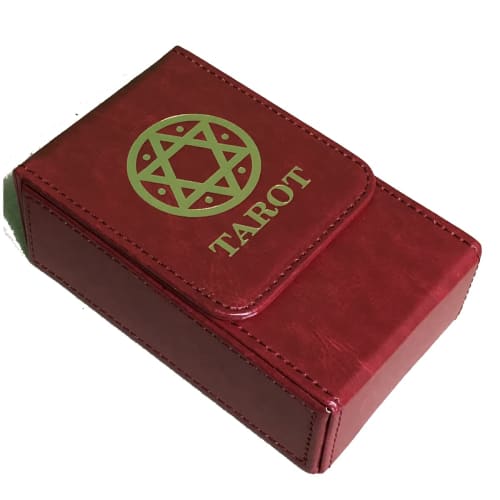 Kurop Leather Tarot Card Case/Deck Box/Storage Box with Magnetic Closure, Fits Standard Sizes (Hexagram, Red B)