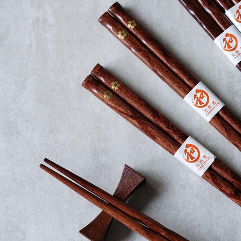 Japanische Goldene Blume Massivholz Essstäbchen (5-Paar Geschenkset)
