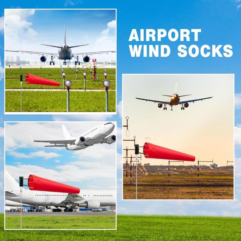 Airport Windsock Outdoor Hanging Heavy Duty Red Ripstop Wind Sock Windsocks with Reflective Belts Length 59.06 Inch