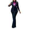 Fashion Pearl Splicing Women's Set Long Sleeve Blazer Wide Leg Pants Suit Winter Set Outfit