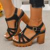 New Arrival Plus Size Peep-Toe Chunky Heel Sandals - Women's European American Style with Thick Sole Platform