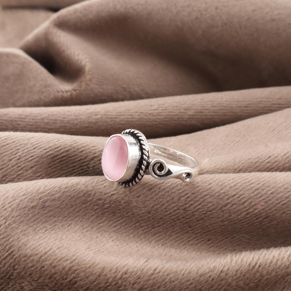 Pink Cat's Eye Ring, 925 Sterling Silver Ring Jewelry, Handmade Ring Gemstone Jewelry For Memorial Day