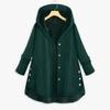 Cappotto casual da donna taglie forti con cappuccio, tasche con bottoni, maniche lunghe high-low