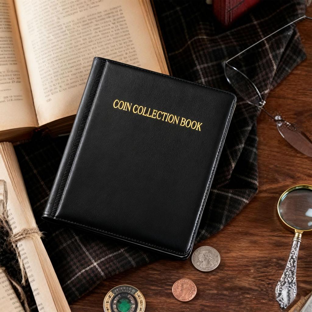 PAKESI Coin Album, Coin File, Large Capacity, Holds 420 Coins, Suitable for Coins with a Diameter of 2.6cm or Less, Coin Collecting, Antique Coins, Cu