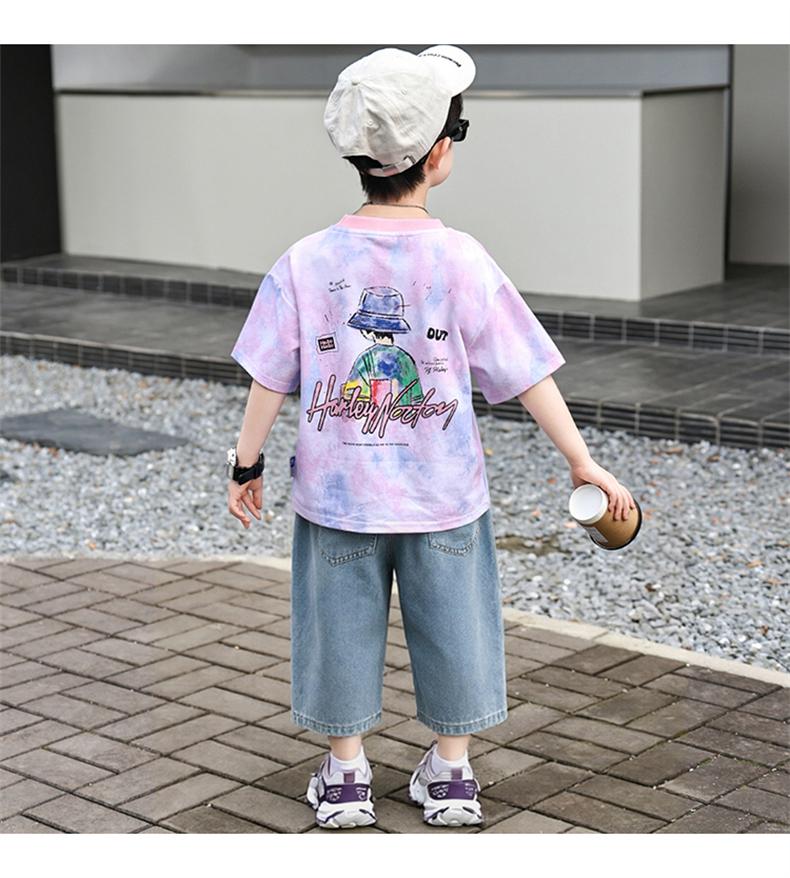 Boys' Summer Short Sleeved Set 2026 New Fashionable Children's Summer Dress Boys' Baby Jeans Two Piece Set Trendy