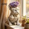Centro de mesa para jardín Maceta Bulldog Divertido Maceta Novedad Perro Dedo Medio Flor Linda Única Decoración Estatua para Exterior Interior Oficina Escritorio Creativa