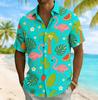 Men's Flamingo & Fruit Plant Print Short Sleeve Shirt, Spring Summer Fun Vacation Turn-Down Collar Blouse, Loose Casual Top