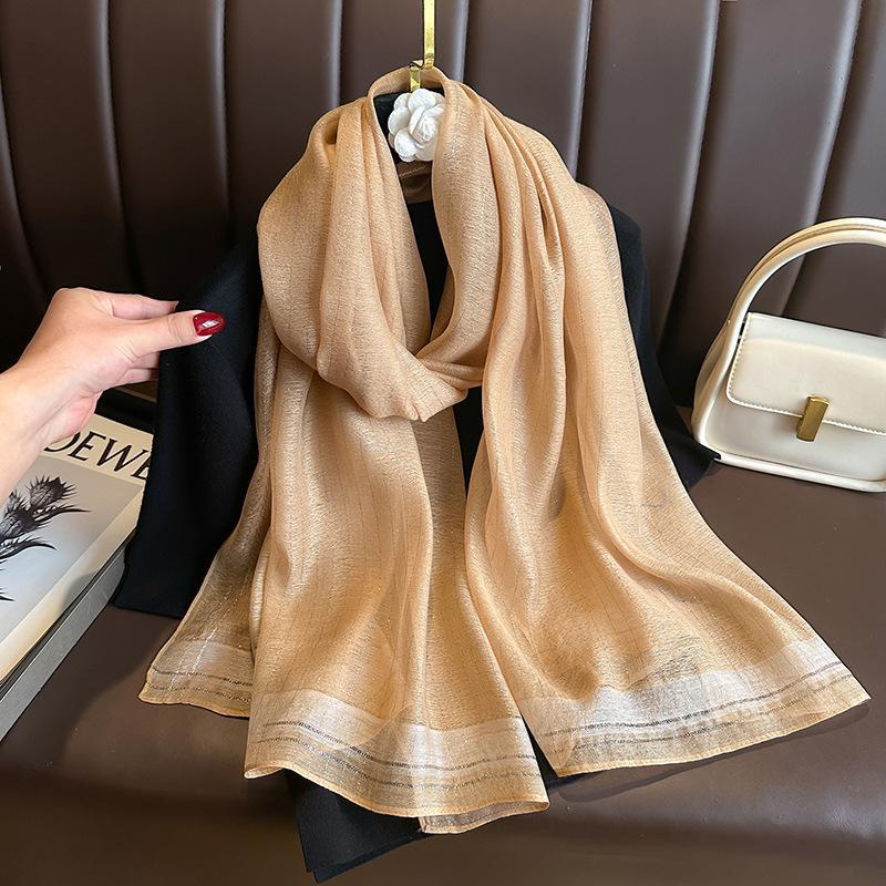 Long Silk Wool Scarf Shawls And Wraps For Women Solid Foulard Pashmina Poncho Female Summer Sunscreen Scarves Hijab Bandana