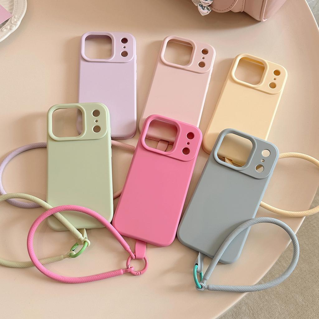 Ins Solid Color Simple Iphone17pro Max for 15 iPhone Case 16 Premium Silicone Hand Rope 13 Soft