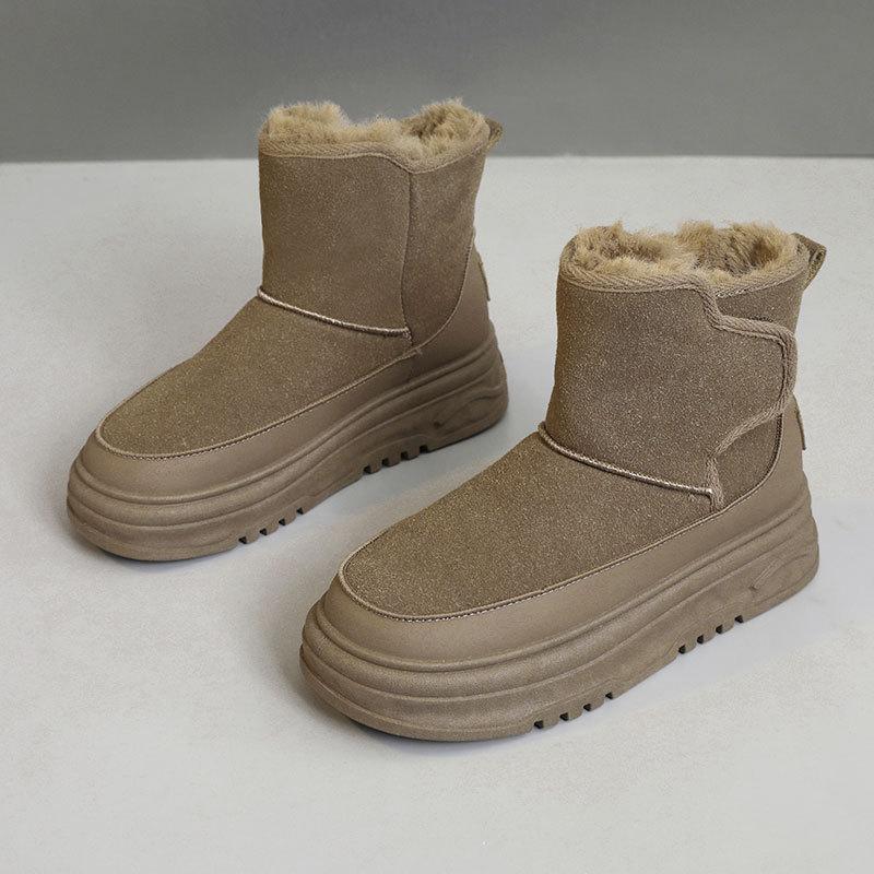 High-top shoes new autumn and winter cotton shoes casual velvet solid color fluffy snow boots cotton shoes thick sole
