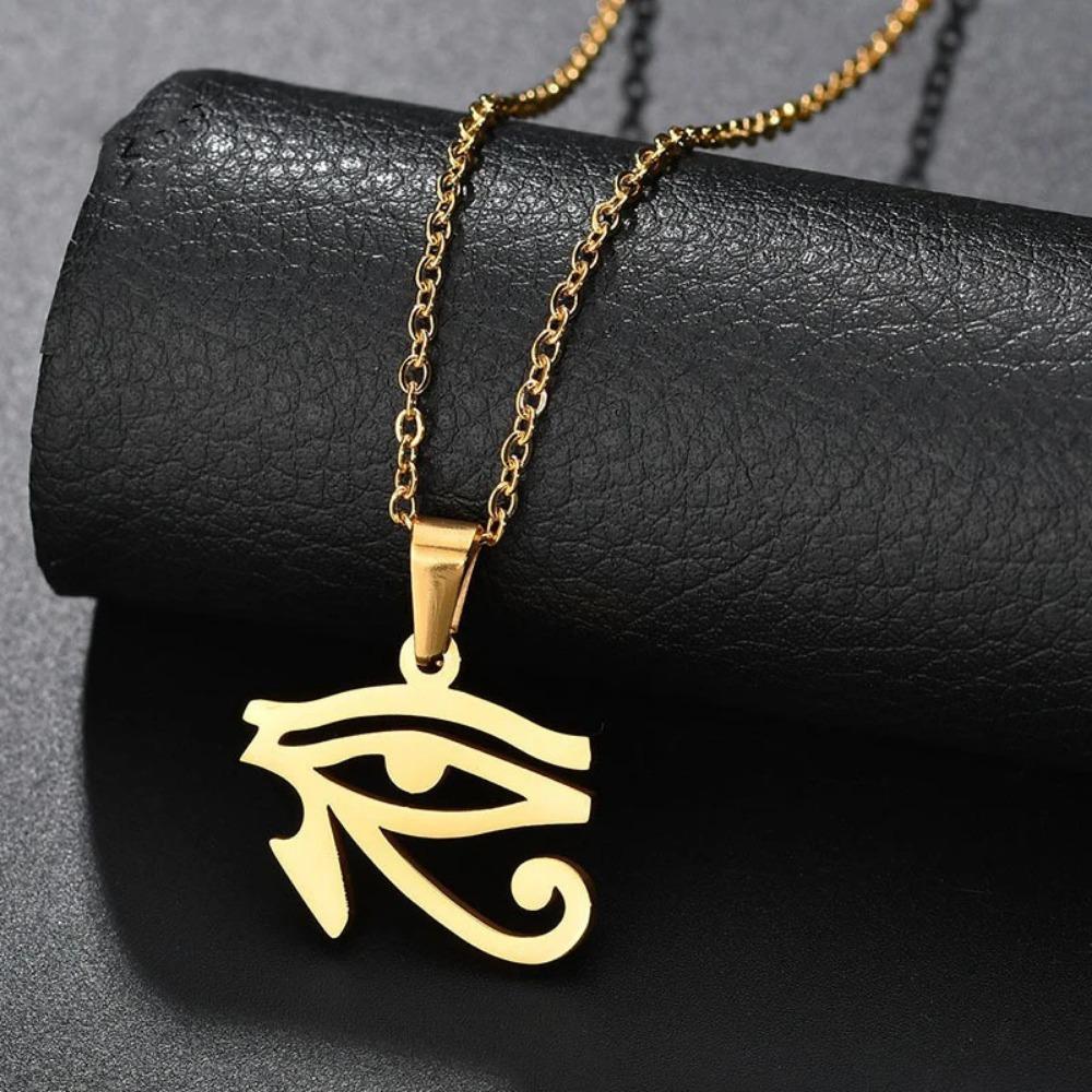 Eye of Horus Muslim Rune Pattern Round Pendant Necklace Men's Necklace Sliding Pendant Metal Necklace Amulet Accessory Jewelry
