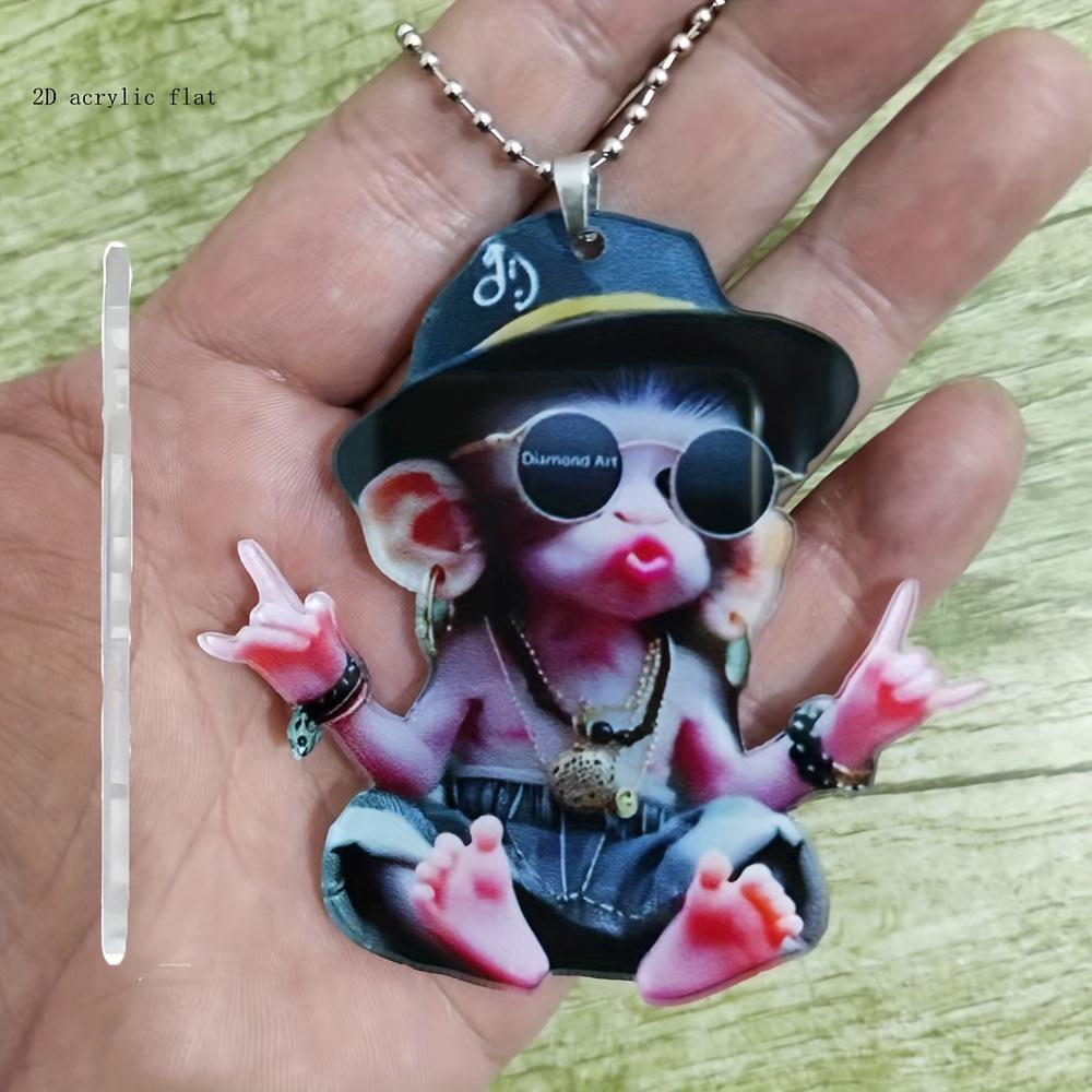 Ochelari noi acrilici 2D plați, pandantiv auto drăguț maimuță, oglindă retrovizoare auto, rucsac auto pandantiv mic