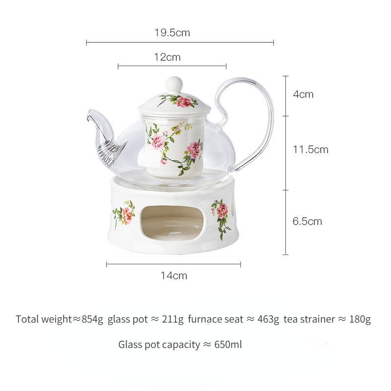 Keramická skleněná konvička na květinový čaj v evropském stylu, ohřívaná svíčkou, sada na ovocný a květinový čaj