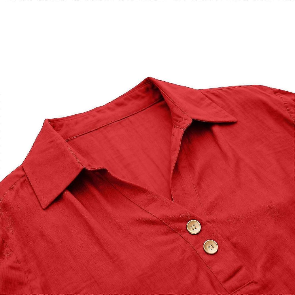 Flash Promo-Women's linen top with three-quarter sleeves, casual and elegant V-neck pullover, button-down shirt Blue M