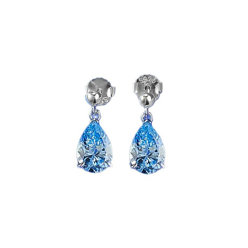 Hui Zhi Yi S925 Silver Teardrop Aquamarine 7x10mm Pear-Shaped Diamond Fashion Earrings for Women